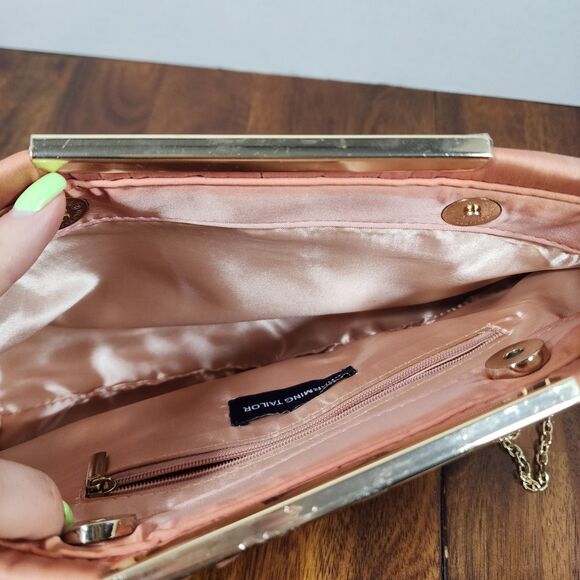 CHARMING TAILOR Clutch Evening Bag Elegant Pleated Satin Formal Blush Pink - Picture 8 of 9